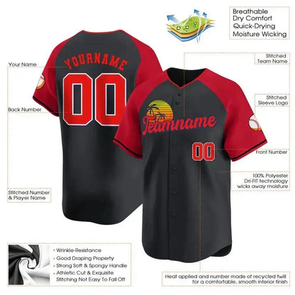 CUSTOM BLACK ALTERNATE RED CALIFORNIA BASEBALL JERSEY - EMBROIDERED